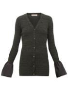 Matchesfashion.com Marni - Ruffled-cuff Ribbed-wool Cardigan - Womens - Grey