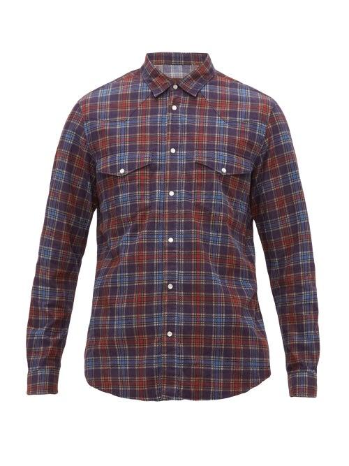 Matchesfashion.com Altea - Houston Checked Brushed Cotton Twill Shirt - Mens - Navy Multi