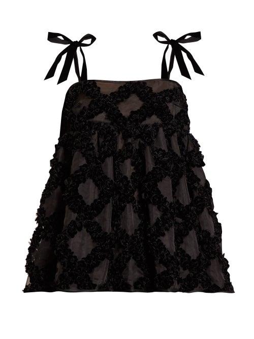 Matchesfashion.com Cecilie Bahnsen - Celina Bow Strap Velvet Devor Top - Womens - Black