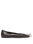 Matchesfashion.com Alexander Mcqueen - Spike-embellished Leather Flats - Womens - Black Silver