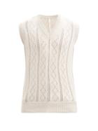 Sunflower - Argyle Open-work Cotton-blend Sweater Vest - Mens - Beige
