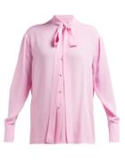 Matchesfashion.com Valentino - Pussybow Silk Georgette Blouse - Womens - Pink