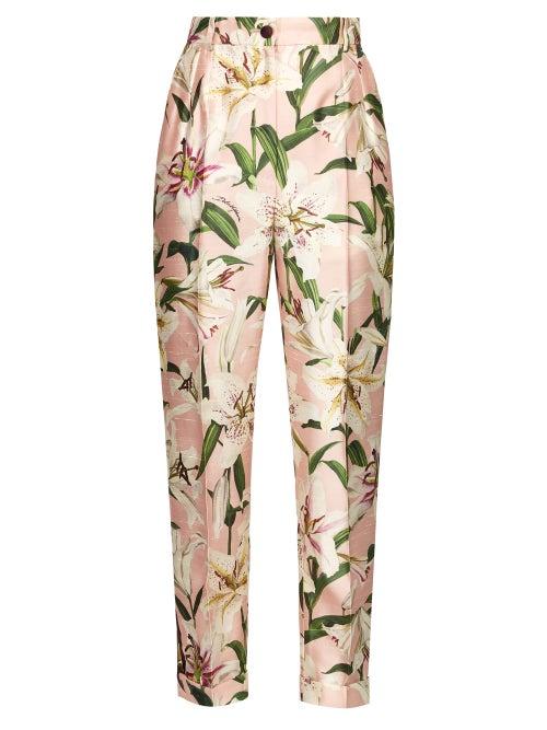 Matchesfashion.com Dolce & Gabbana - High Rise Floral Print Shantung Trousers - Womens - Pink Multi