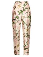 Matchesfashion.com Dolce & Gabbana - High Rise Floral Print Shantung Trousers - Womens - Pink Multi