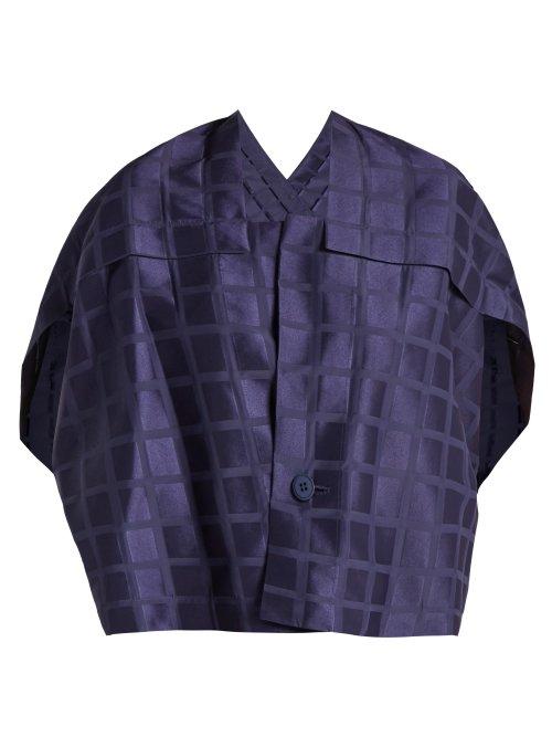 Matchesfashion.com Issey Miyake - Square Neck Draped Back Grid Jacquard Jacket - Womens - Navy