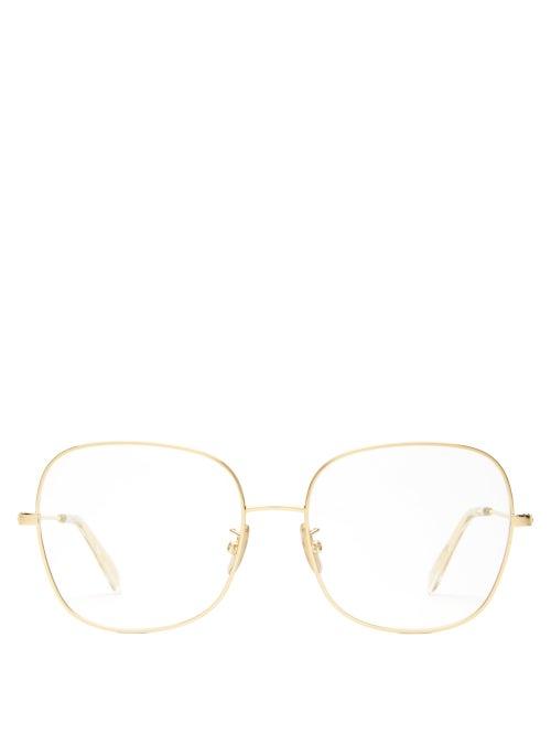Matchesfashion.com Celine Eyewear - Squared Butterfly Frame Metal Glasses - Womens - Gold