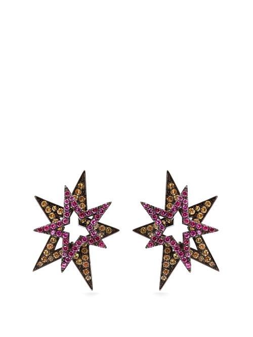 Matchesfashion.com Lynn Ban - Sapphire, Topaz & Rhodium Plated Earrings - Womens - Pink