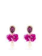 Matchesfashion.com Dolce & Gabbana - Faux-pearl, Crystal & Satin-flower Clip Earrings - Womens - Pink Multi