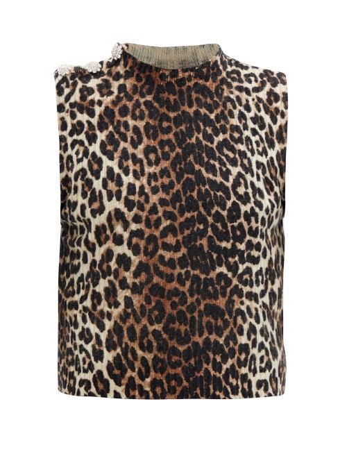 Matchesfashion.com Ganni - Leopard-print Merino Wool-blend Sleeveless Sweater - Womens - Animal