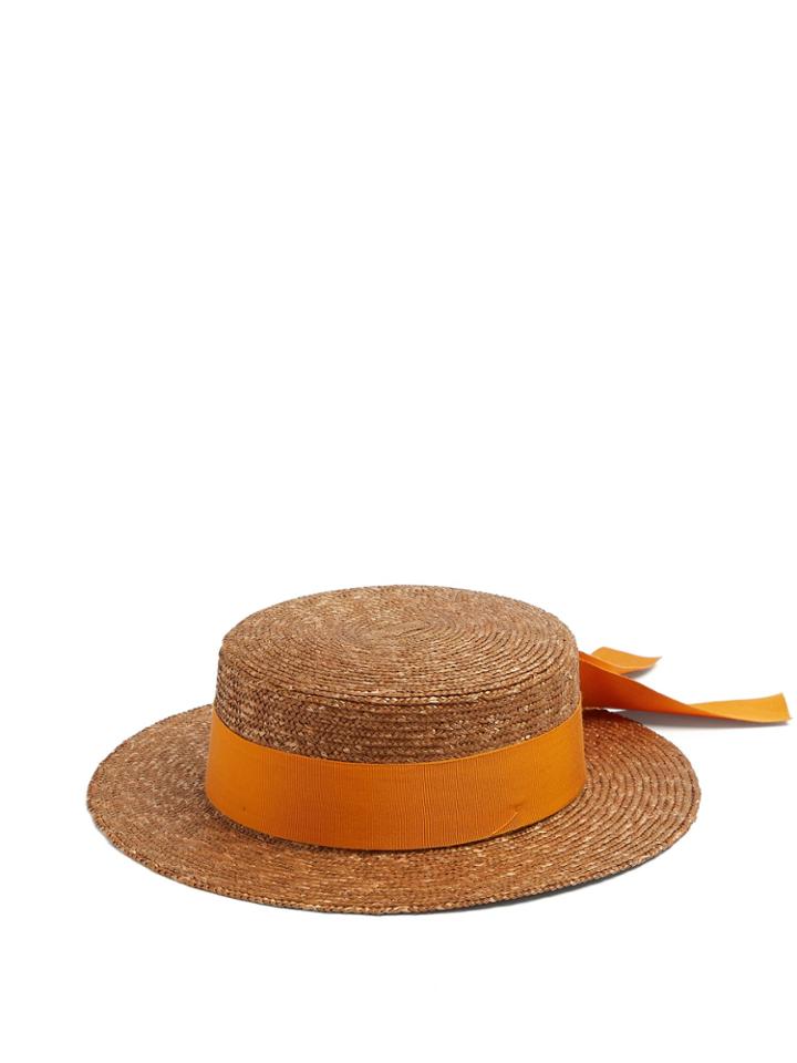 Federica Moretti Ribbon-embellished Flat Top Straw Hat