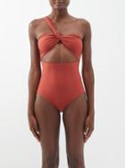 Sara Cristina - Narcissus One-shoulder Cutout Swimsuit - Womens - Brown