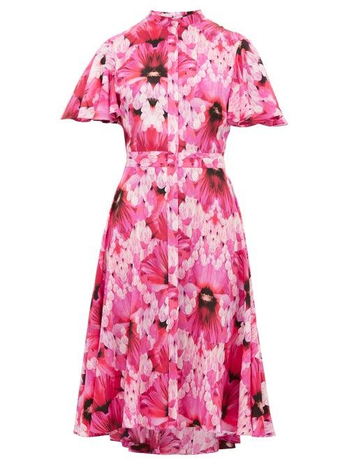 Matchesfashion.com Alexander Mcqueen - Endangered Floral-print Silk-crepe Dress - Womens - Pink Multi