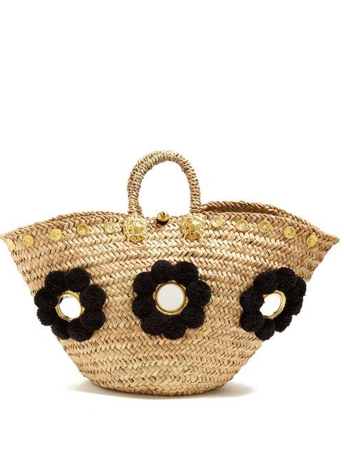 Matchesfashion.com Muzungu Sisters - Sicilian Pompom Straw Tote - Womens - Black Multi