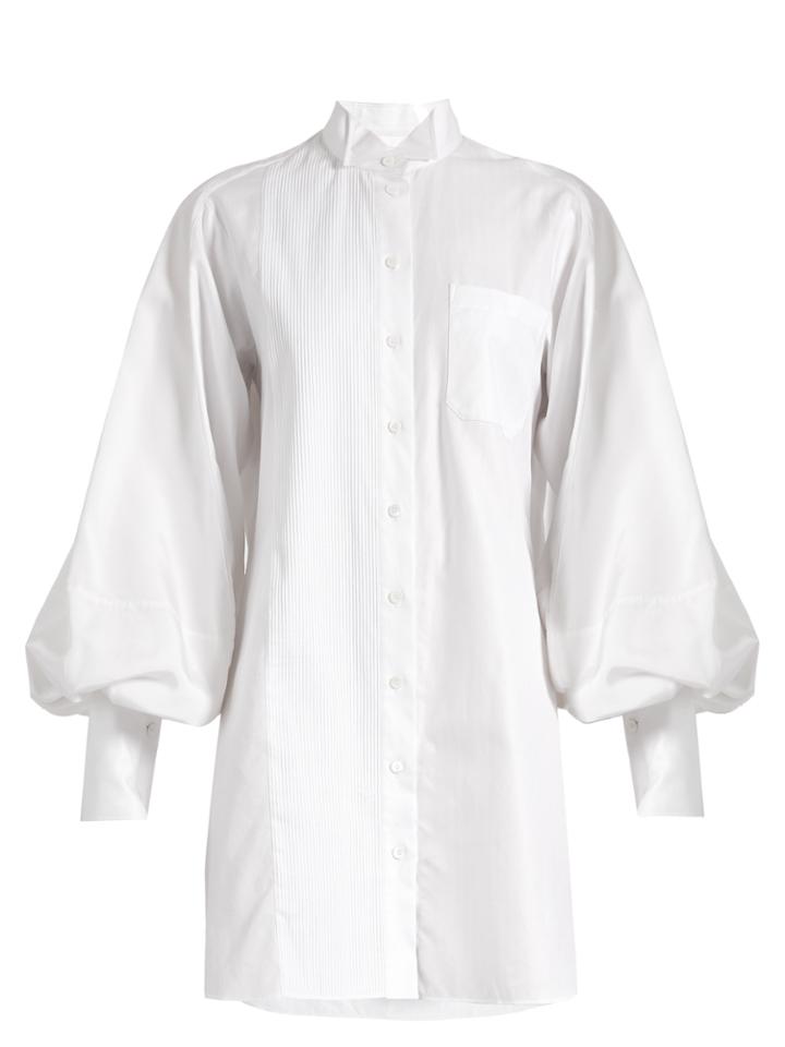 Burberry Exaggerated-sleeve Herringbone-cotton Shirtdress