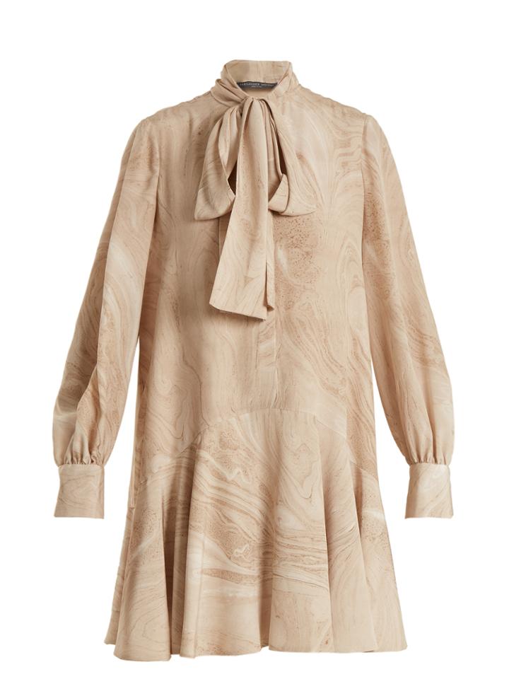 Alexander Mcqueen Marble-print Silk Crepe De Chine Dress