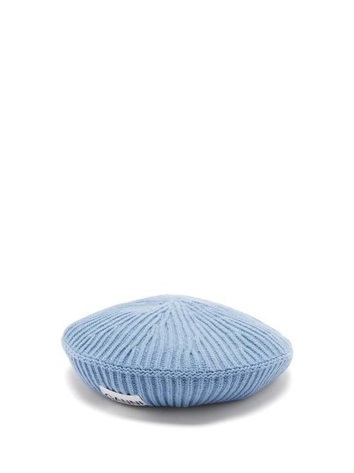 Ganni - Logo-patch Recycled Wool-blend Beret - Womens - Light Blue