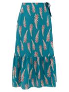 Matchesfashion.com Adriana Degreas - Aloe Print Silk Crepe Wrap Midi Skirt - Womens - Blue Print