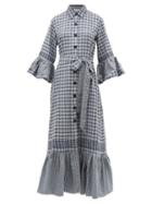 Matchesfashion.com Evi Grintela - Valerie Ruffled Checked Cotton Blend Shirtdress - Womens - Blue White