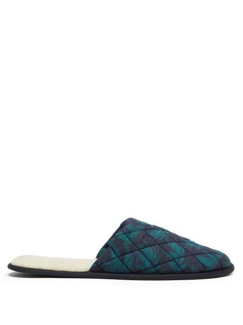 Matchesfashion.com Desmond & Dempsey - Byron Leaf-print Cotton Slippers - Mens - Green Multi