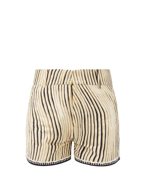 Matchesfashion.com Le Sirenuse, Positano - High-rise Wind-print Cotton Shorts - Womens - Black Print