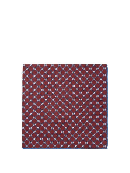Matchesfashion.com Gucci - Gg-print Silk-faille Pocket Square - Mens - Burgundy
