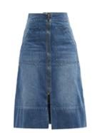 Ladies Rtw Ssone - Oak High-rise Recycled-cotton Denim Midi Skirt - Womens - Denim