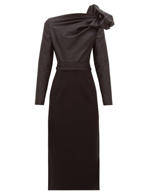 Matchesfashion.com Emilio De La Morena - Shoulder Bow Draped Midi Dress - Womens - Black