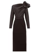 Matchesfashion.com Emilio De La Morena - Shoulder Bow Draped Midi Dress - Womens - Black