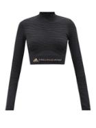 Adidas By Stella Mccartney - Zebra-print Recycled Fibre-blend Crop Top - Womens - Black