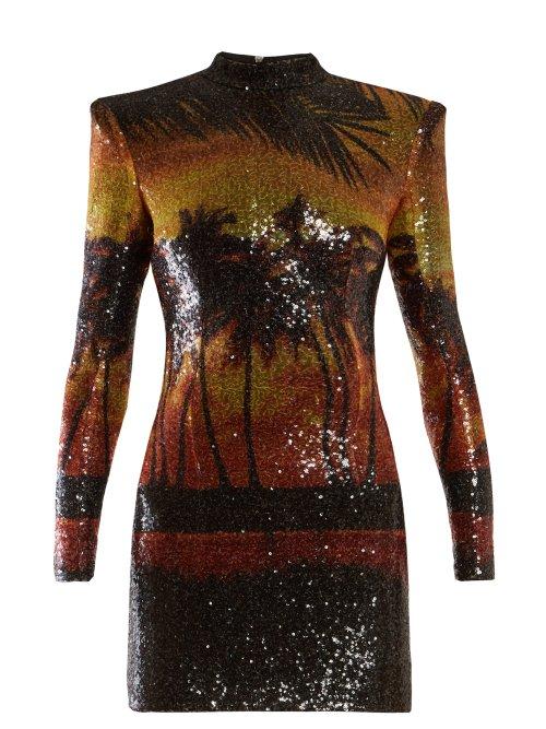 Matchesfashion.com Balmain - Palm Tree Sequinned Mini Dress - Womens - Multi