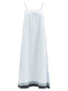 Matchesfashion.com Casa Raki - Vicky Square-neck Organic-linen Dress - Womens - Light Blue