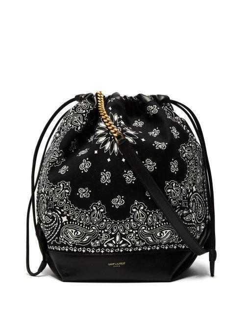 Matchesfashion.com Saint Laurent - Teddy Bandana Print Drawstring Bucket Bag - Womens - Black White