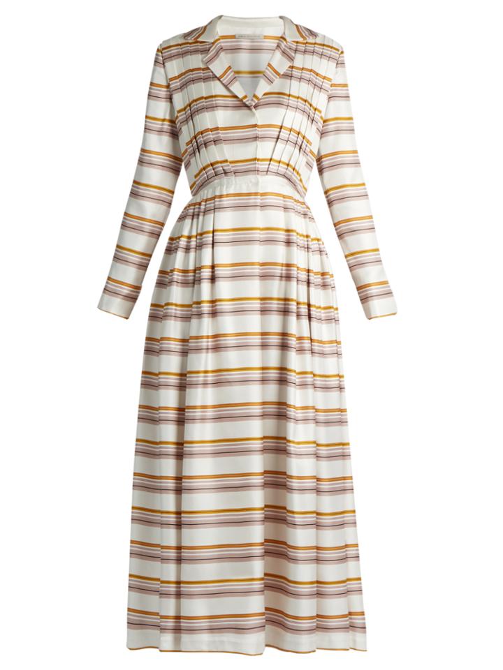 Emilia Wickstead Salome Striped Pleated Silk Dress