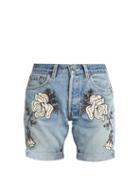 Bliss And Mischief Shadow Flower-embroidered Denim Shorts