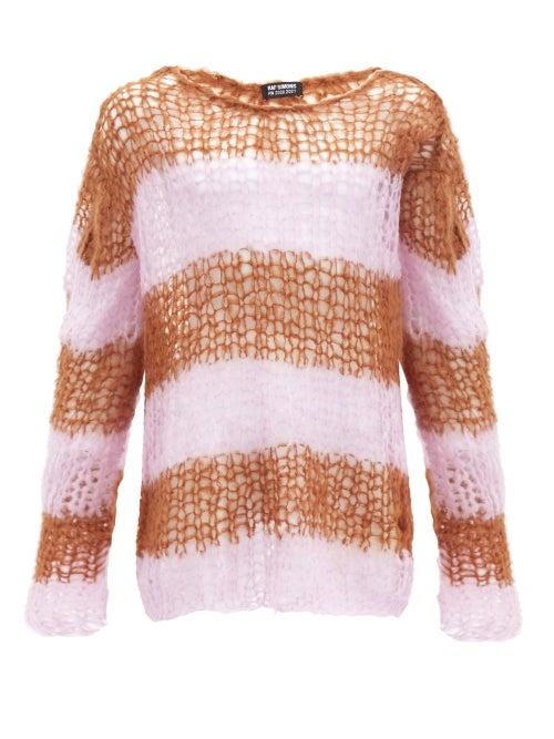 Matchesfashion.com Raf Simons - Striped Oversized Open-knit Sweater - Mens - Pink