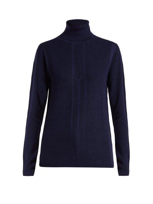 Matchesfashion.com Falke - Evelyn Roll Neck Wool Blend Sweater - Womens - Dark Navy