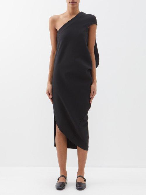 Issey Miyake - Asymmetric Draped Jersey Midi Dress - Womens - Black