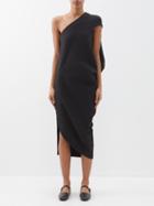 Issey Miyake - Asymmetric Draped Jersey Midi Dress - Womens - Black