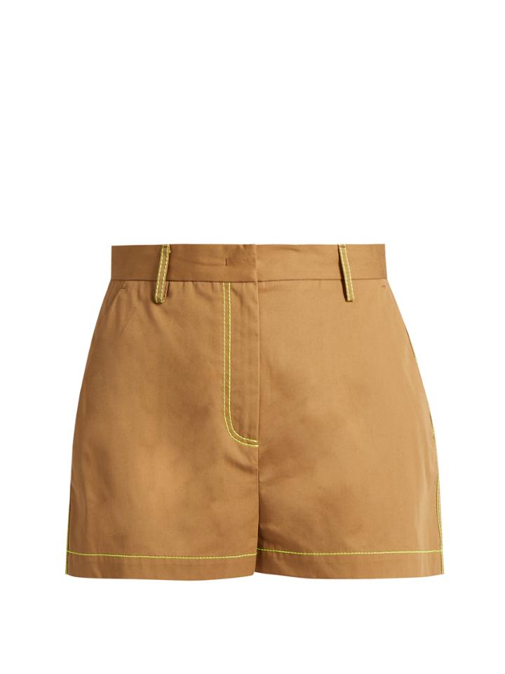 Msgm Contrast-stitch Cotton-gabardine Shorts