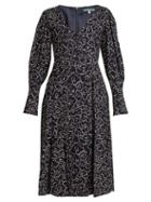 Matchesfashion.com Alexachung - Cloud Print V Neck Crepe Dress - Womens - Navy White