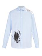 Matchesfashion.com Jw Anderson - Mouse And Feet Print Contrast Panel Cotton Shirt - Mens - Light Blue