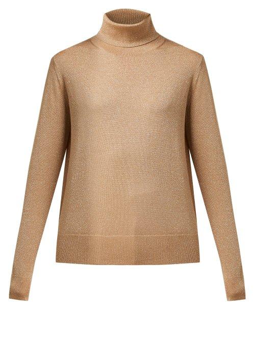 Matchesfashion.com Joseph - Roll Neck Metallic Wool Blend Sweater - Womens - Gold