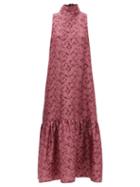 Asceno - Oslo Stem-print Tie-neck Silk-twill Dress - Womens - Pink Print