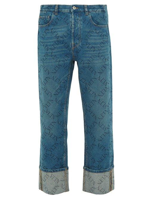 Matchesfashion.com Valentino - Logo Printed Straight Leg Jeans - Mens - Blue
