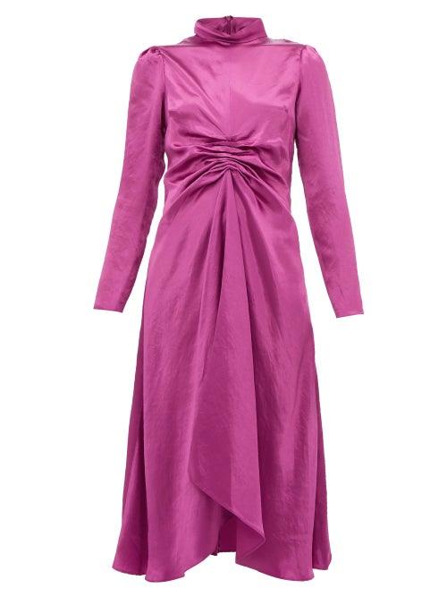 Matchesfashion.com Sies Marjan - Nara Gathered Charmeuse Midi Dress - Womens - Pink