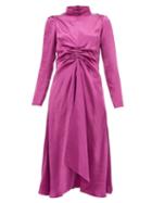 Matchesfashion.com Sies Marjan - Nara Gathered Charmeuse Midi Dress - Womens - Pink
