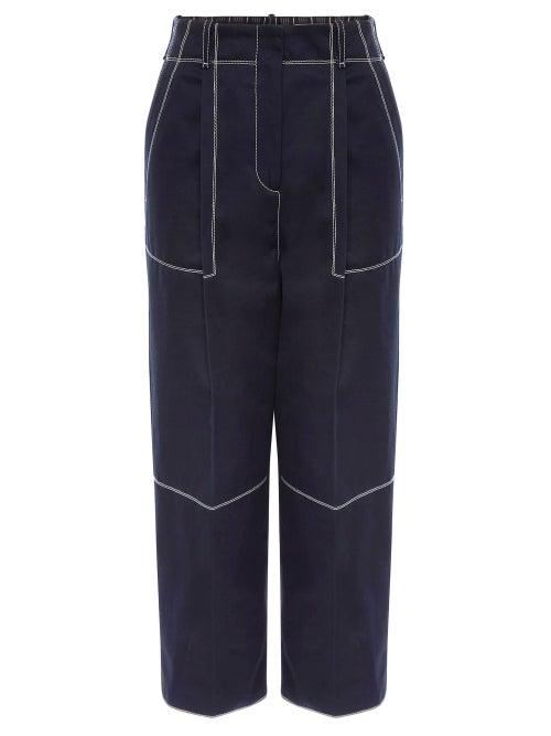 Matchesfashion.com Alexander Mcqueen - Topstitched Gabardine Cropped-leg Trousers - Womens - Navy