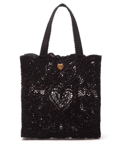 Dolce & Gabbana - Sacred Heart Cotton-blend Cordonetto-lace Tote - Womens - Black
