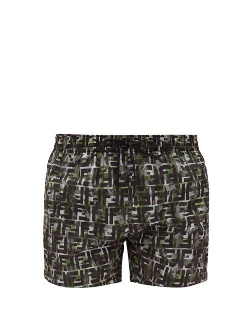 Matchesfashion.com Fendi - Ff And Camouflage-print Swim Shorts - Mens - Green Multi