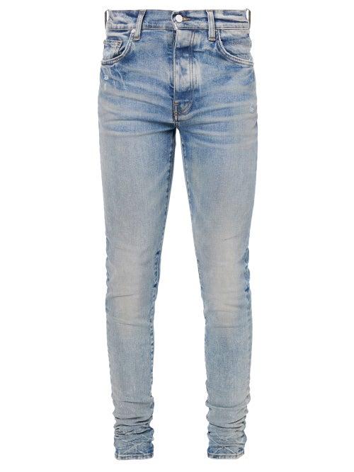 Amiri - Stack Distressed Slim-leg Jeans - Mens - Blue